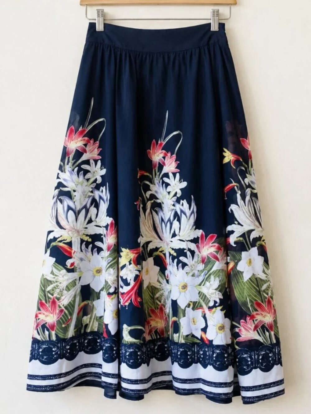 Soft Surroundings Spring Meadow Floral Midi Skirt 1X Painterly Cottagecore Lily